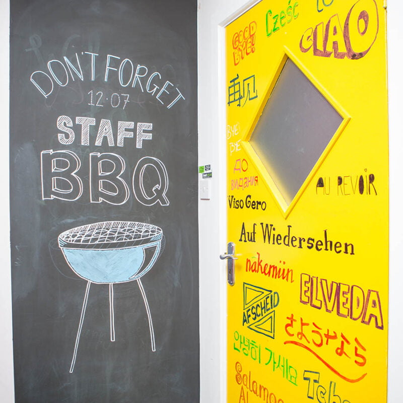 Transparent Chalkboard Paint on the Yellow Door and a Wall with Chalkboard Paint